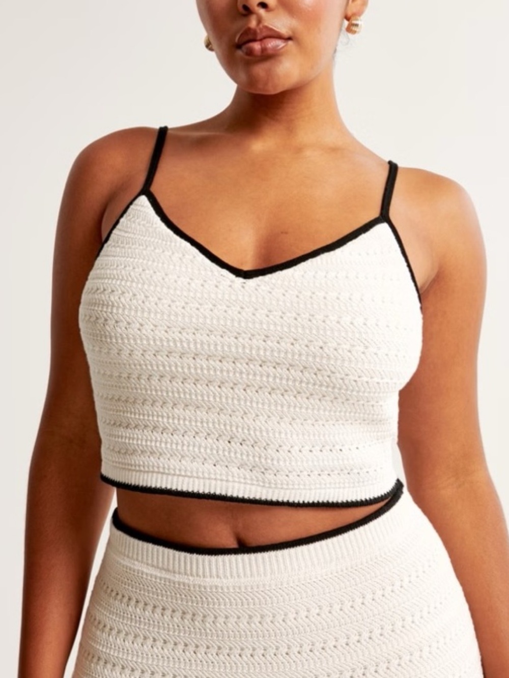 Abercrombie & Fitch White Crochet Crop Top with Black Trim